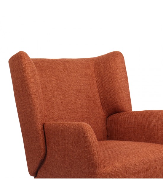 Πολυθρόνα Mareta pakoworld terracotta ύφασμα με πόδι σε μαύρη απόχρωση 83x80x99εκ