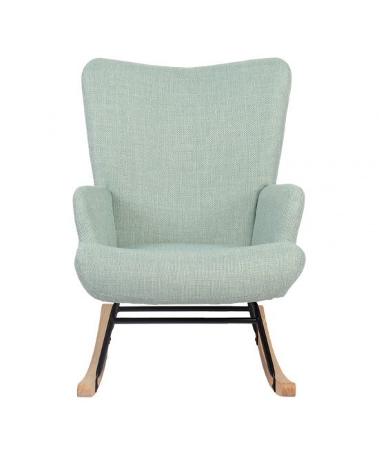 Κουνιστή πολυθρόνα Jianna pakoworld μέντα ύφασμα με πόδι σε φυσική απόχρωση 79x64x89εκ