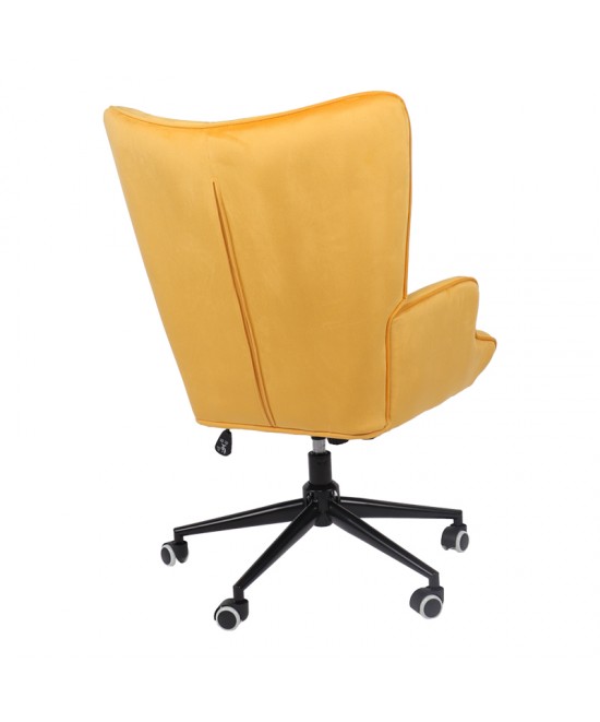 Πολυθρόνα-μπερζέρα Lobima pakoworld περιστρεφόμενη κίτρινο βελούδο με βάση σε μαύρη απόχρωση 71x68x104εκ