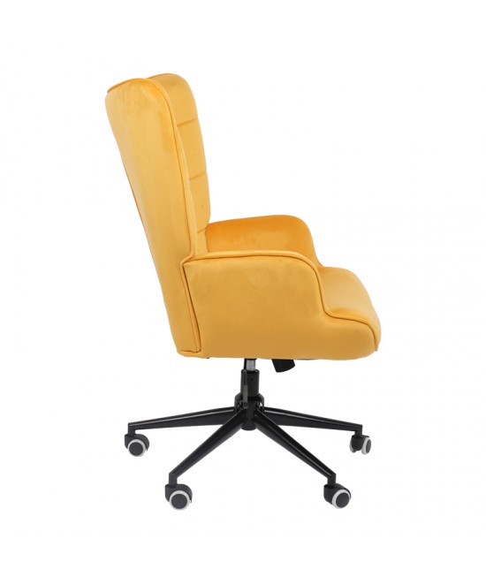 Πολυθρόνα-μπερζέρα Lobima pakoworld περιστρεφόμενη κίτρινο βελούδο με βάση σε μαύρη απόχρωση 71x68x104εκ