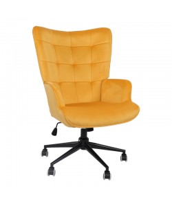 Πολυθρόνα-μπερζέρα Lobima pakoworld περιστρεφόμενη κίτρινο βελούδο με βάση σε μαύρη απόχρωση 71x68x104εκ