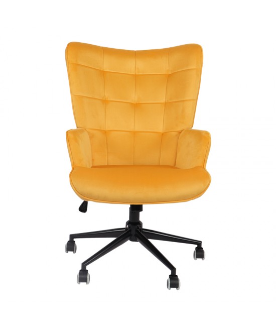 Πολυθρόνα-μπερζέρα Lobima pakoworld περιστρεφόμενη κίτρινο βελούδο με βάση σε μαύρη απόχρωση 71x68x104εκ