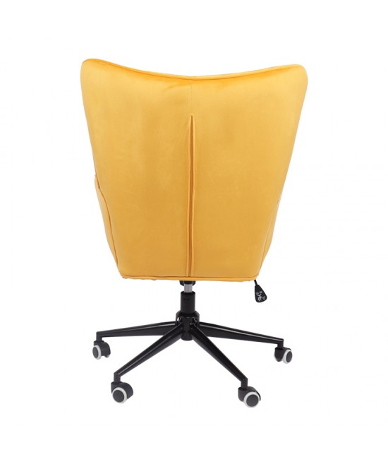 Πολυθρόνα-μπερζέρα Lobima pakoworld περιστρεφόμενη κίτρινο βελούδο με βάση σε μαύρη απόχρωση 71x68x104εκ