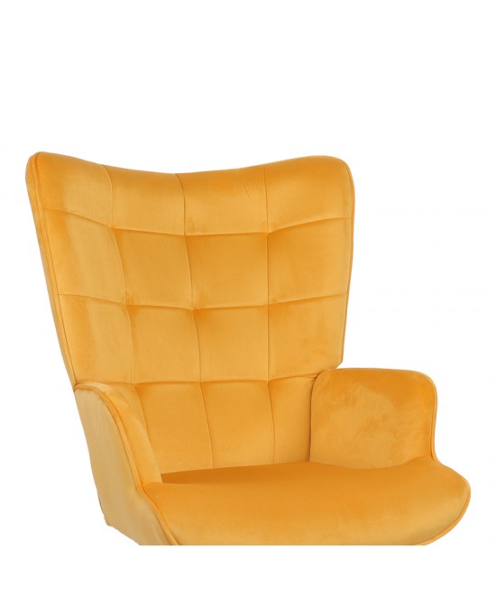 Πολυθρόνα-μπερζέρα Lobima pakoworld περιστρεφόμενη κίτρινο βελούδο με βάση σε μαύρη απόχρωση 71x68x104εκ