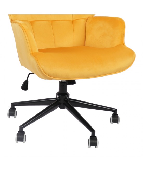 Πολυθρόνα-μπερζέρα Lobima pakoworld περιστρεφόμενη κίτρινο βελούδο με βάση σε μαύρη απόχρωση 71x68x104εκ