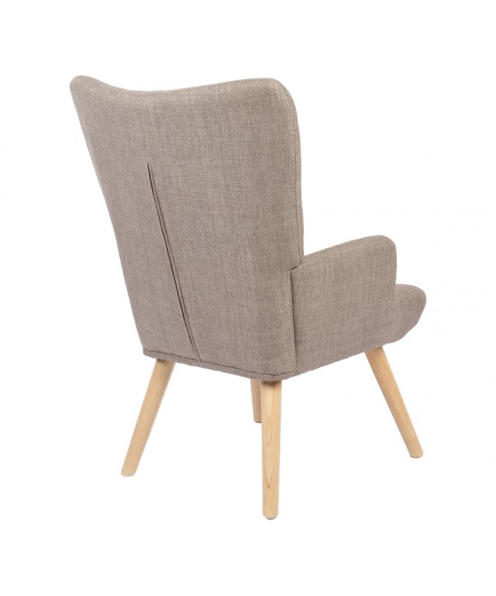 Πολυθρόνα-μπερζέρα Gerlina pakoworld γκρι-μπεζ ύφασμα με πόδι σε φυσική απόχρωση 71x64x94εκ