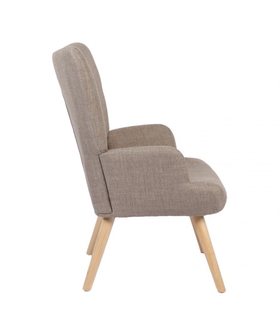 Πολυθρόνα-μπερζέρα Gerlina pakoworld γκρι-μπεζ ύφασμα με πόδι σε φυσική απόχρωση 71x64x94εκ