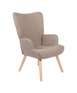 Πολυθρόνα-μπερζέρα Gerlina pakoworld γκρι-μπεζ ύφασμα με πόδι σε φυσική απόχρωση 71x64x94εκ