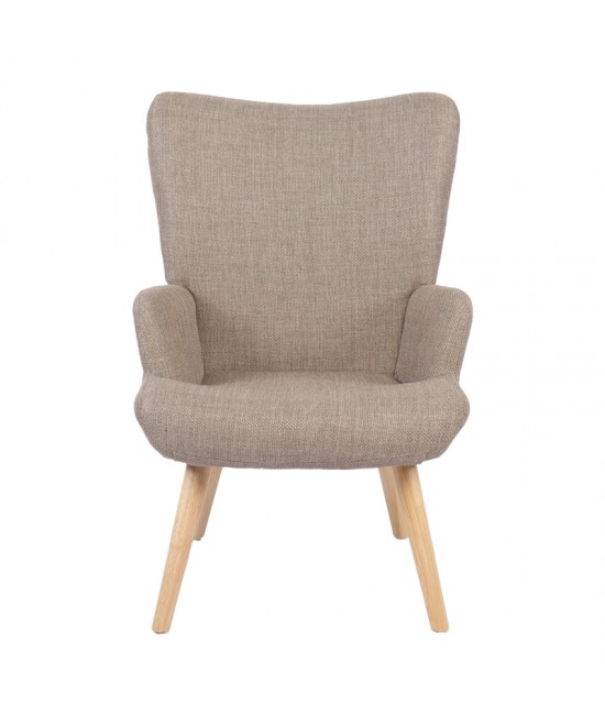 Πολυθρόνα-μπερζέρα Gerlina pakoworld γκρι-μπεζ ύφασμα με πόδι σε φυσική απόχρωση 71x64x94εκ