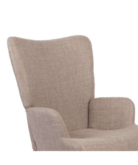 Πολυθρόνα-μπερζέρα Gerlina pakoworld γκρι-μπεζ ύφασμα με πόδι σε φυσική απόχρωση 71x64x94εκ