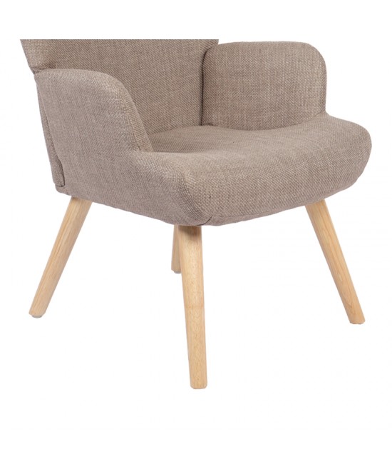 Πολυθρόνα-μπερζέρα Gerlina pakoworld γκρι-μπεζ ύφασμα με πόδι σε φυσική απόχρωση 71x64x94εκ