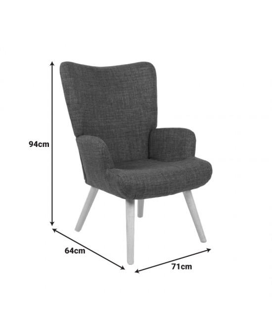 Πολυθρόνα-μπερζέρα Gerlina pakoworld γκρι-μπεζ ύφασμα με πόδι σε φυσική απόχρωση 71x64x94εκ