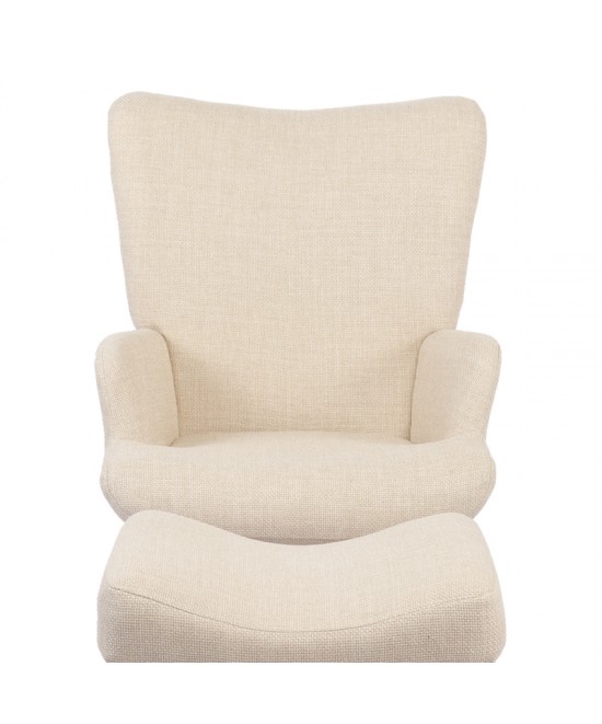 Πολυθρόνα-μπερζέρα με υποπόδιο Gerlina pakoworld κρεμ ύφασμα με πόδι σε φυσική απόχρωση 71x64x94εκ