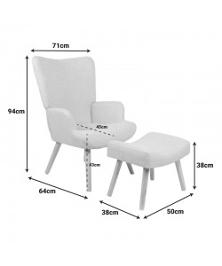 Πολυθρόνα-μπερζέρα με υποπόδιο Gerlina pakoworld κρεμ ύφασμα με πόδι σε φυσική απόχρωση 71x64x94εκ