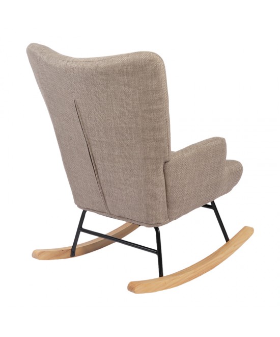 Κουνιστή πολυθρόνα Jianna pakoworld γκρι-μπεζ ύφασμα με πόδι σε φυσική απόχρωση 79x64x89εκ