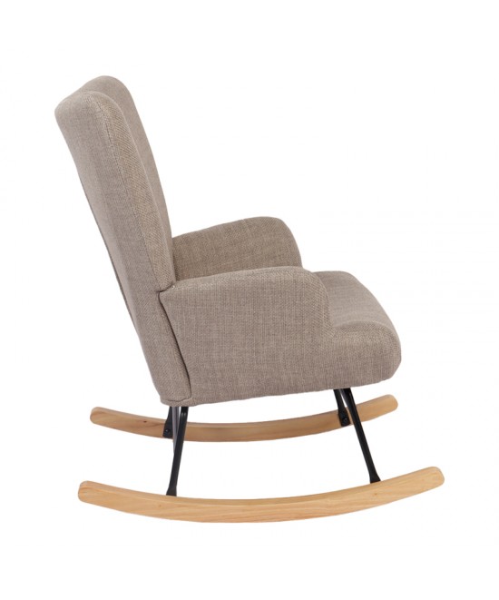 Κουνιστή πολυθρόνα Jianna pakoworld γκρι-μπεζ ύφασμα με πόδι σε φυσική απόχρωση 79x64x89εκ