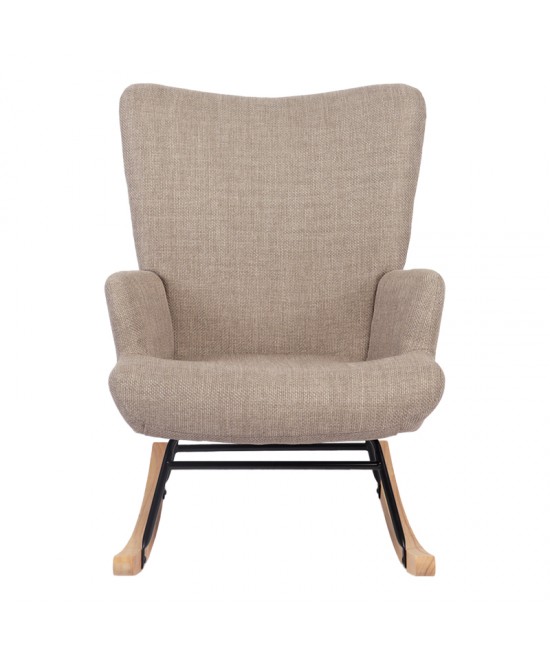 Κουνιστή πολυθρόνα Jianna pakoworld γκρι-μπεζ ύφασμα με πόδι σε φυσική απόχρωση 79x64x89εκ