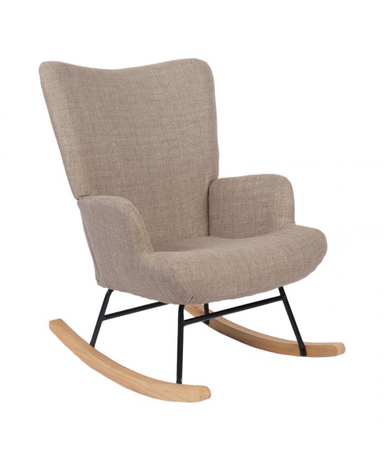 Κουνιστή πολυθρόνα Jianna pakoworld γκρι-μπεζ ύφασμα με πόδι σε φυσική απόχρωση 79x64x89εκ