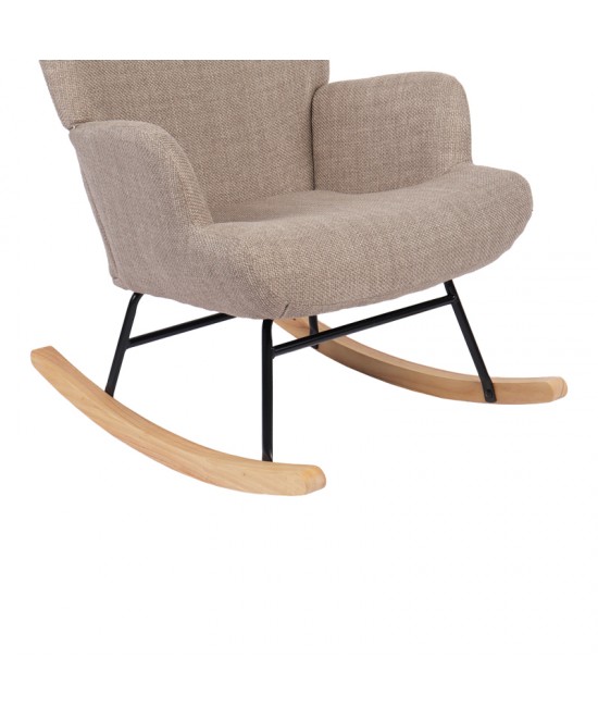 Κουνιστή πολυθρόνα Jianna pakoworld γκρι-μπεζ ύφασμα με πόδι σε φυσική απόχρωση 79x64x89εκ