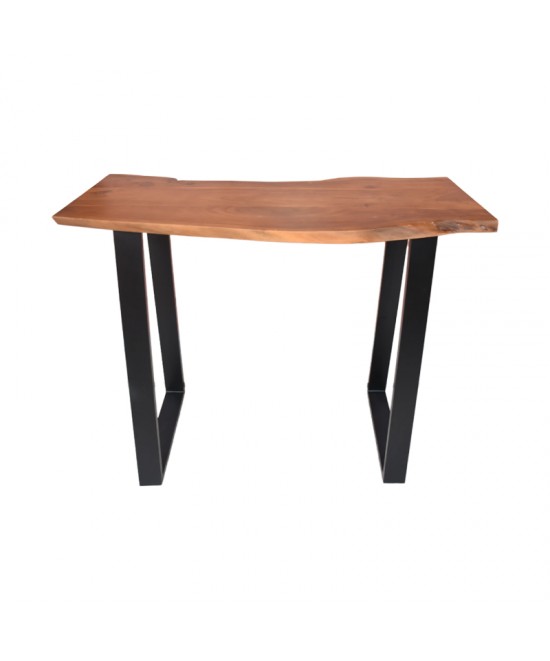 Τραπέζι μπαρ Miles pakoworld μασίφ ξύλο ακακίας 3.7-4εκ σε καρυδί απόχρωση με μαύρα μεταλλικά πόδια 120x53x97εκ