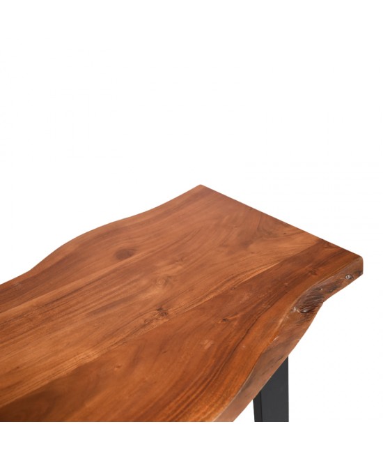 Τραπέζι μπαρ Miles pakoworld μασίφ ξύλο ακακίας 3.7-4εκ σε καρυδί απόχρωση με μαύρα μεταλλικά πόδια 120x53x97εκ