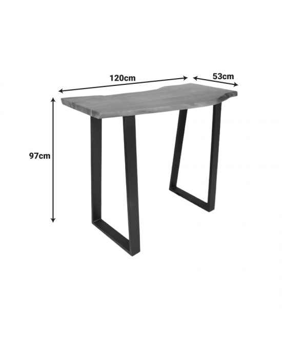 Τραπέζι μπαρ Miles pakoworld μασίφ ξύλο ακακίας 3.7-4εκ σε καρυδί απόχρωση με μαύρα μεταλλικά πόδια 120x53x97εκ