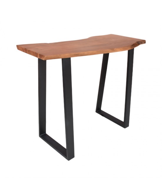 Τραπέζι μπαρ Miles pakoworld μασίφ ξύλο ακακίας 3.7-4εκ σε καρυδί απόχρωση με μαύρα μεταλλικά πόδια 120x53x97εκ