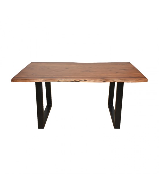 Τραπέζι Miles pakoworld μασίφ ξύλο ακακίας πάχους 3.7-4εκ σε καρυδί απόχρωση με μαύρα μεταλλικά πόδια 160x90x76εκ