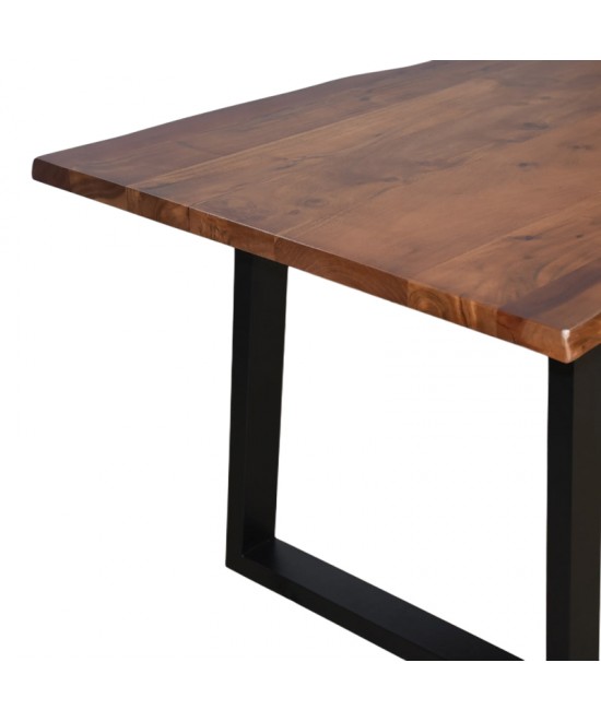 Τραπέζι Miles pakoworld μασίφ ξύλο ακακίας πάχους 3.7-4εκ σε καρυδί απόχρωση με μαύρα μεταλλικά πόδια 160x90x76εκ