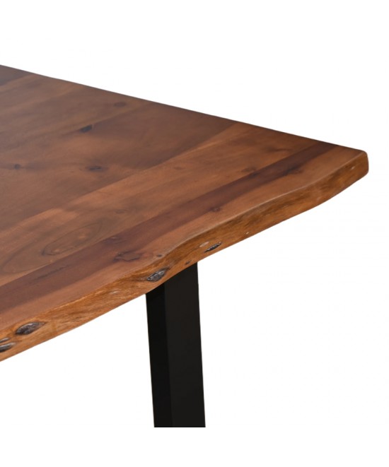 Τραπέζι Miles pakoworld μασίφ ξύλο ακακίας πάχους 3.7-4εκ σε καρυδί απόχρωση με μαύρα μεταλλικά πόδια 160x90x76εκ