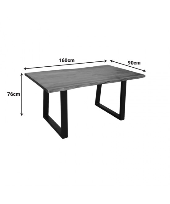 Τραπέζι Miles pakoworld μασίφ ξύλο ακακίας πάχους 3.7-4εκ σε καρυδί απόχρωση με μαύρα μεταλλικά πόδια 160x90x76εκ