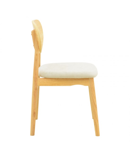 Καρέκλα Cardith pakoworld rubberwood-plywood σε φυσική απόχρωση-ύφασμα γκρι-μπεζ 48x51x78εκ