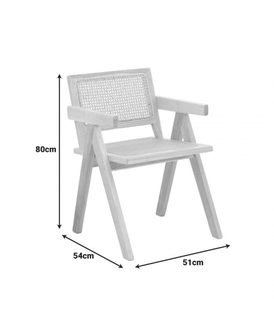 Πολυθρόνα Winslow pakoworld rubberwood-rattan σε φυσική απόχρωση 51x54x80εκ