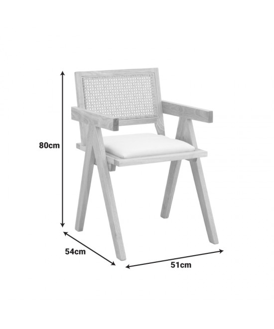 Πολυθρόνα Winslow pakoworld rubberwood σε φυσική απόχρωση-ύφασμα λευκό 51x54x80εκ