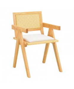 Πολυθρόνα Winslow pakoworld rubberwood σε φυσική απόχρωση-ύφασμα λευκό 51x54x80εκ