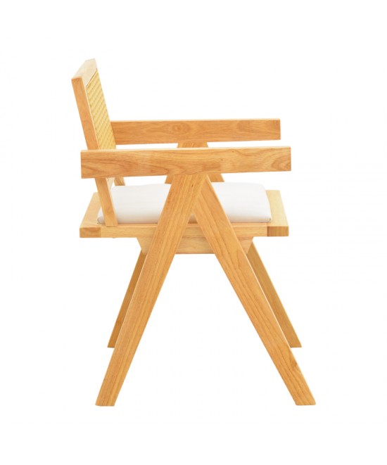 Πολυθρόνα Winslow pakoworld rubberwood σε φυσική απόχρωση-ύφασμα λευκό 51x54x80εκ