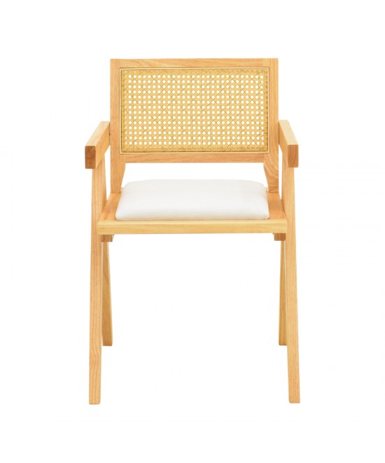 Πολυθρόνα Winslow pakoworld rubberwood σε φυσική απόχρωση-ύφασμα λευκό 51x54x80εκ