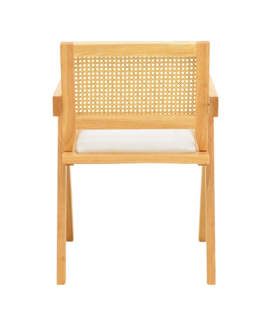 Πολυθρόνα Winslow pakoworld rubberwood σε φυσική απόχρωση-ύφασμα λευκό 51x54x80εκ