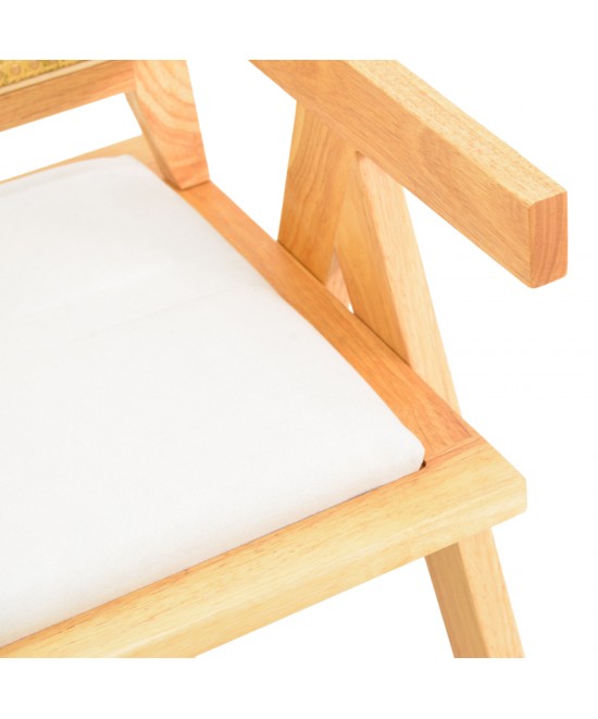 Πολυθρόνα Winslow pakoworld rubberwood σε φυσική απόχρωση-ύφασμα λευκό 51x54x80εκ