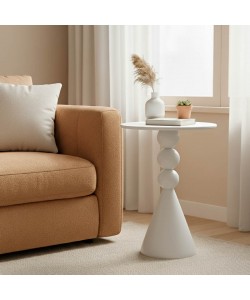 Βοηθητικό τραπέζι Bilane pakoworld μέταλλο σε κρεμ απόχρωση Φ39x55εκ