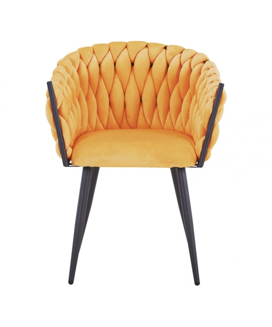 Πολυθρόνα Vivian pakoworld κίτρινο βελούδο-πόδι μαύρο μέταλλο 61x55x80εκ
