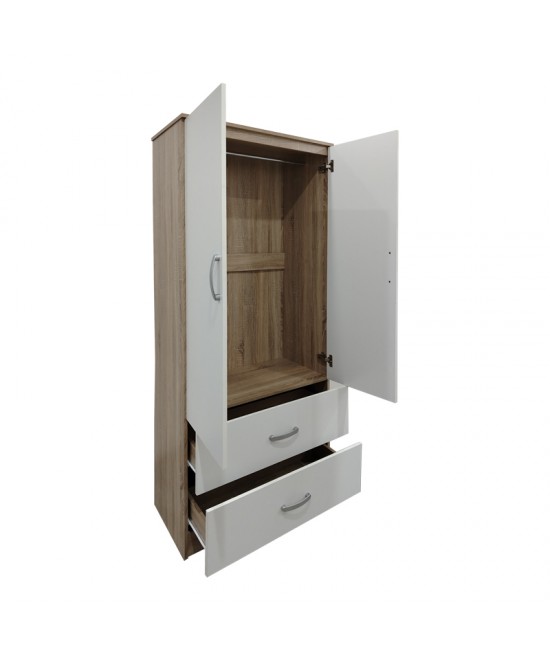 Ντουλάπα δίφυλλη με 2 συρτάρια Lego pakoworld σε oak-λευκή απόχρωση 80x42x180εκ