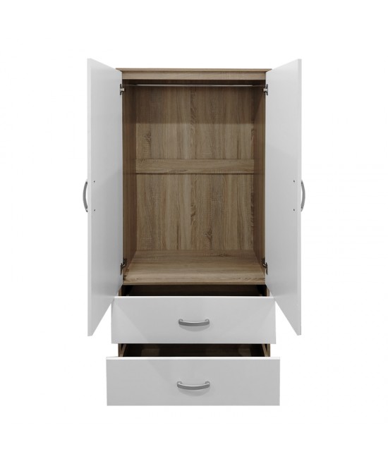 Ντουλάπα δίφυλλη με 2 συρτάρια Lego pakoworld σε oak-λευκή απόχρωση 80x42x180εκ