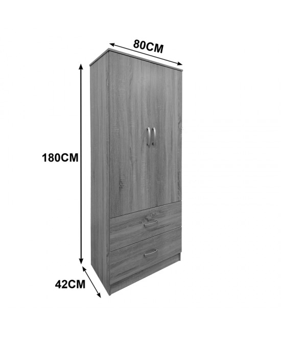 Ντουλάπα δίφυλλη με 2 συρτάρια Lego pakoworld σε oak-λευκή απόχρωση 80x42x180εκ