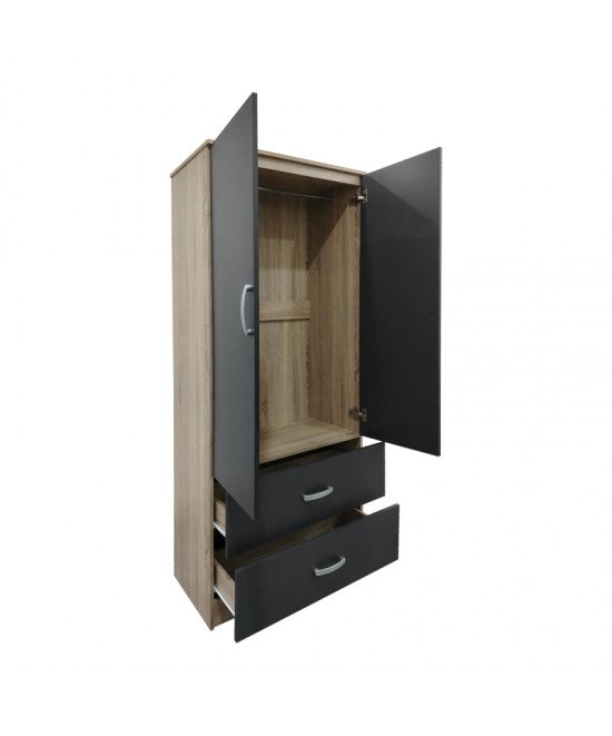 Ντουλάπα δίφυλλη με 2 συρτάρια Lego pakoworld σε oak-ανθρακί απόχρωση 80x42x180εκ