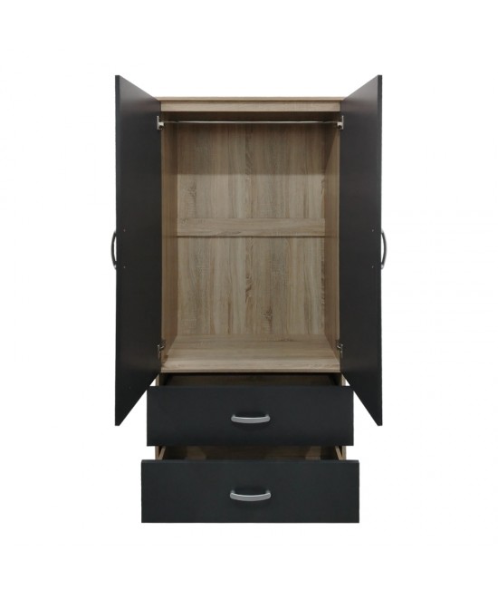 Ντουλάπα δίφυλλη με 2 συρτάρια Lego pakoworld σε oak-ανθρακί απόχρωση 80x42x180εκ