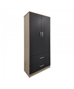 Ντουλάπα δίφυλλη με 2 συρτάρια Lego pakoworld σε oak-ανθρακί απόχρωση 80x42x180εκ