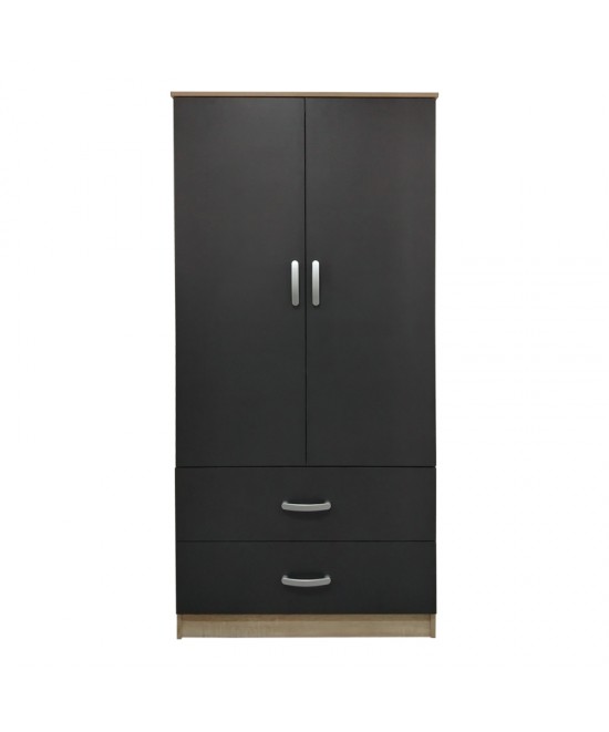 Ντουλάπα δίφυλλη με 2 συρτάρια Lego pakoworld σε oak-ανθρακί απόχρωση 80x42x180εκ