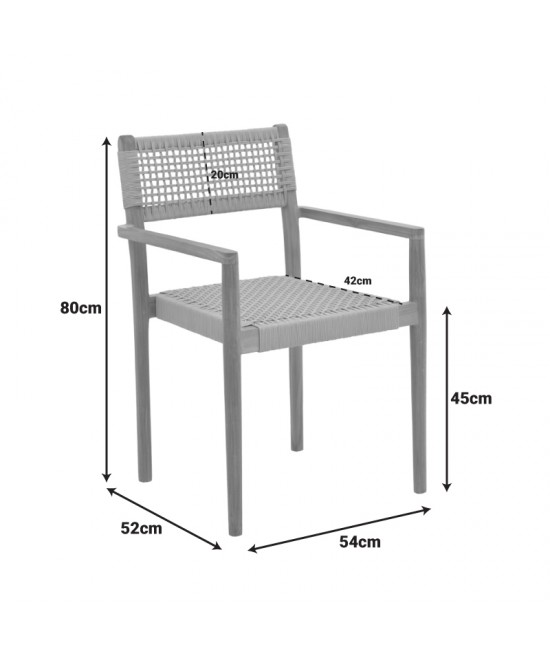 Πολυθρόνα Lengan pakoworld σκελετός teak ξύλο σε φυσική απόχρωση-μπεζ σχοινί 54x52x80εκ
