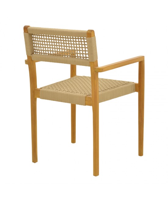 Πολυθρόνα Lengan pakoworld σκελετός teak ξύλο σε φυσική απόχρωση-μπεζ σχοινί 54x52x80εκ
